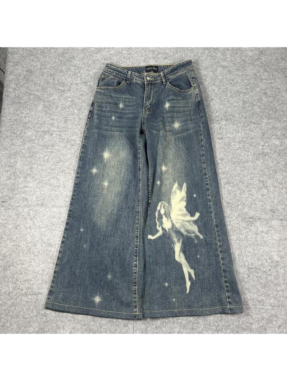 Women’s Y2K Current Mood Dollskill Fairycore Wide Leg Flared Jeans Baggy Size 28